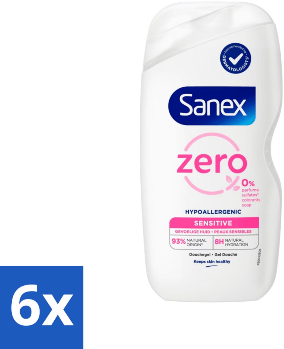 6 x Sanex Zero% - Douchegel - Gevoelige Huid - 0% Parfumsulfaten - Hypoallergeen - 400 ml - Douchegel - Gevoelige Huid - Hypoallergeen - Sanex - Parfumvrij