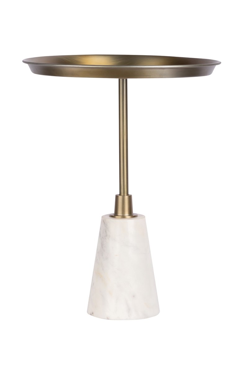 Padiro ronde bijzettafel Ø 38 x 51 cm - wit en goud - Modern Art-Déco Glamour Look - met marmeren voet - ijzer en aluminium