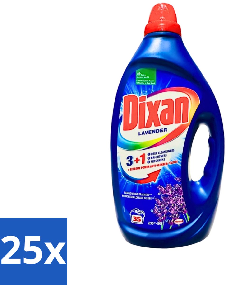 Dixan - Vloeibaar Wasmiddel en Vlekverwijderaar - Witte en Gekleurde Was - Lavendel - 35 Wasbeurten - Bulkverpakking - 25 stuks