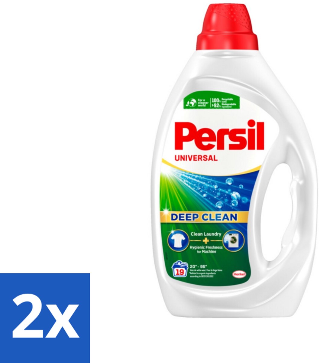 2 x Persil Universal - Deep clean - Vloeibaar Wasmiddel - Witte en Gekleurde Was - 19 Wasbeurten - Wasmiddel - Vloeibaar Wasmiddel - Persil - Vlekken Verwijderen - Wasmachine Reinigen