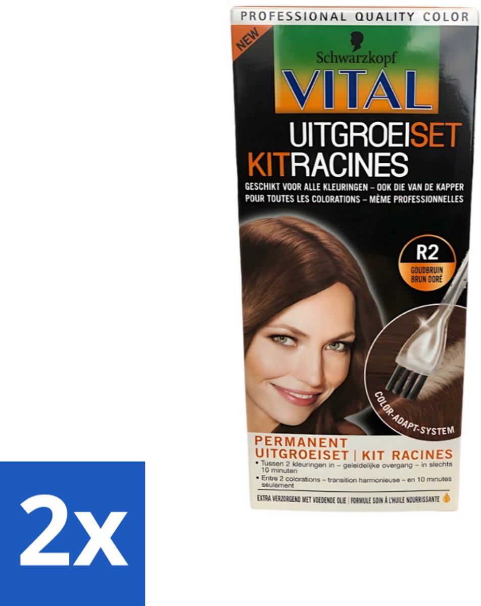 2 x Schwarzkopf Vital - Haarverf - Uitgroeiset - R2 Goudbruin - 60 ml - Haarverf - Uitgroeiset - Goudbruin Haar - Haarkleur - Grijze Haren