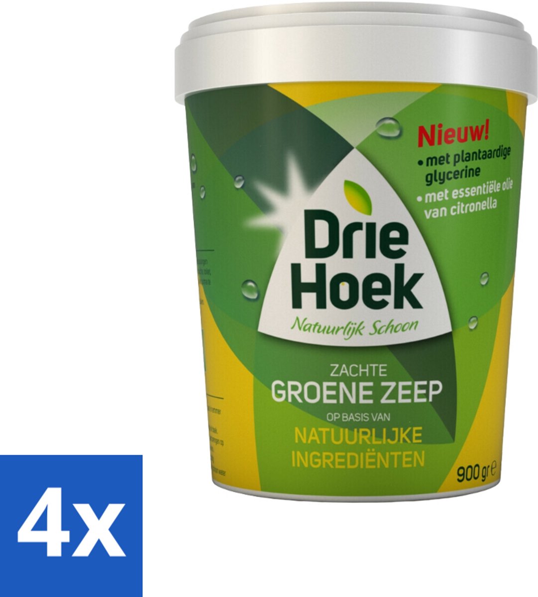 4 x Driehoek – Zachte Zeep – Groene Zeep – 900 gr - Natuurlijke Zeep - Reinigingsmiddel - Hout Reinigen - Steen Reinigen - Textiel Reinigen