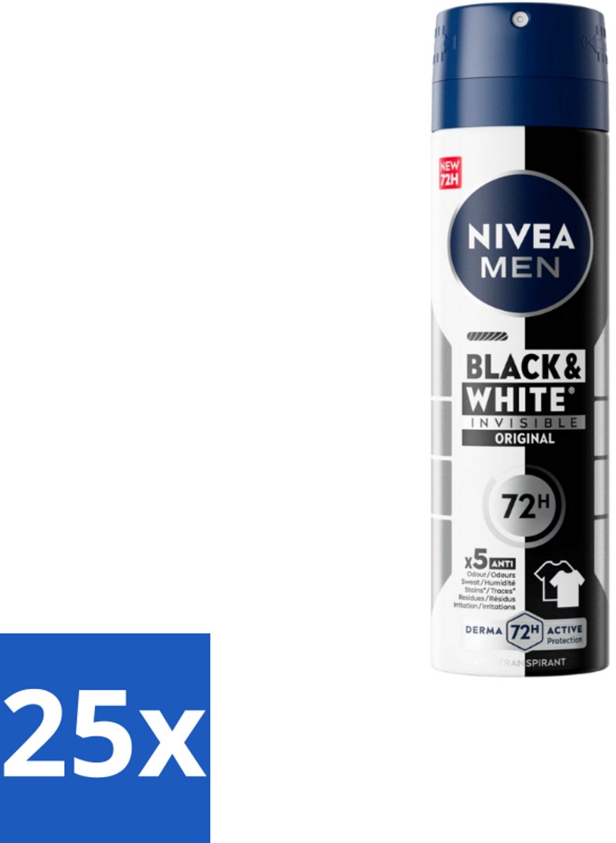 25 x NIVEA MEN – Deodorant spray – Invisible for Black & White – 150 ml - Koffie - Koffiezetapparaat - Koffiezetapparaat