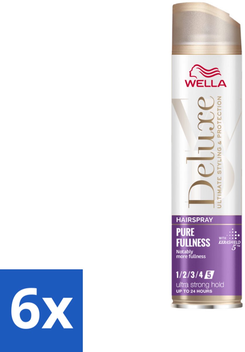 6 x Wella – Deluxe Pure Fullness – Haarspray – 250 ml - Haarspray - Volume - Glans - Hittebescherming - UV Bescherming