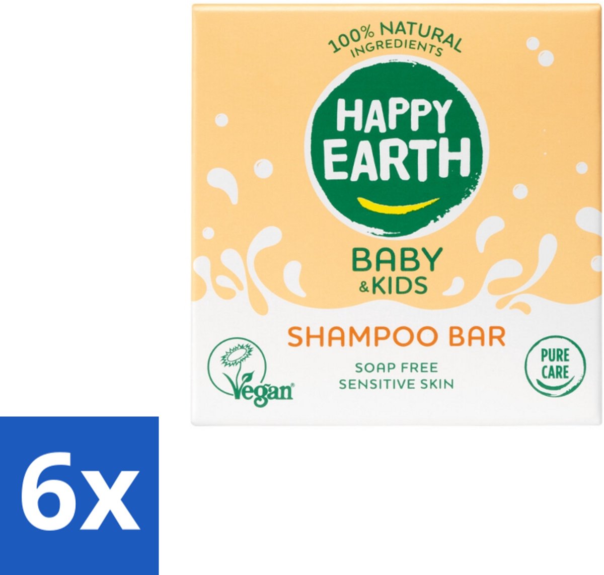 6 x Happy Earth – Shampoo Bar – 100% Natuurlijk Baby & Kids – 50 g - Baby Haar Verzorging - Kind Haar Shampoo - Natuurlijke Shampoo Bar - Zeepvrije Shampoo - Allergeen Veilig