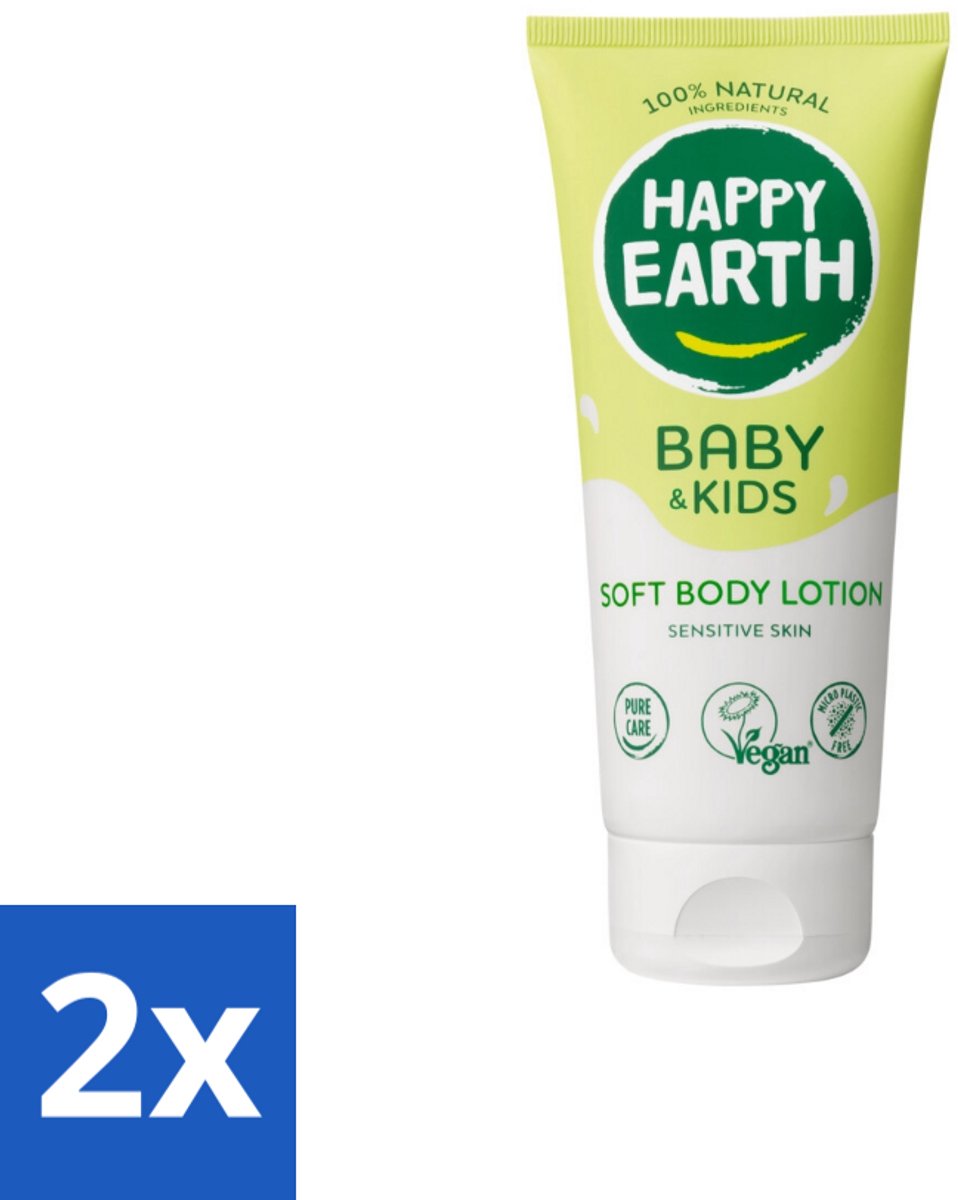 2 x Happy Earth – Bodylotion – 100% Natuurlijk Baby & Kids – 200 ml - Babylotion - Kinderhuid - Natuurlijke Bodylotion - Gezonde Huid - Gevoelige Huid