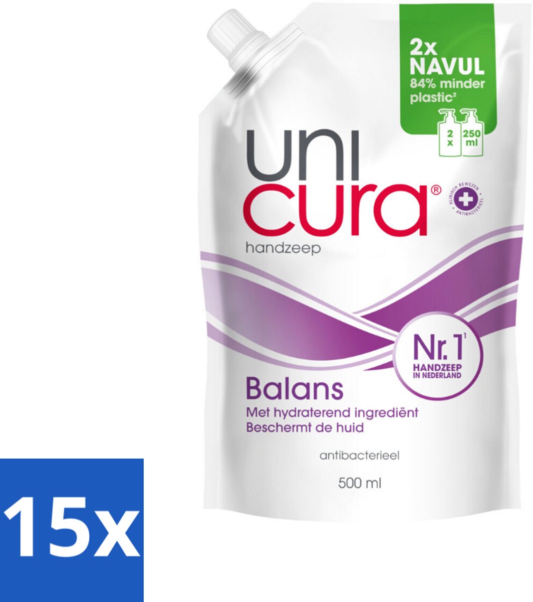 15 x Unicura – Vloeibare Handzeep Navulling – Balans – 500 ml - Kabel - Kabels - Kabelsysteem - Kabelsysteem