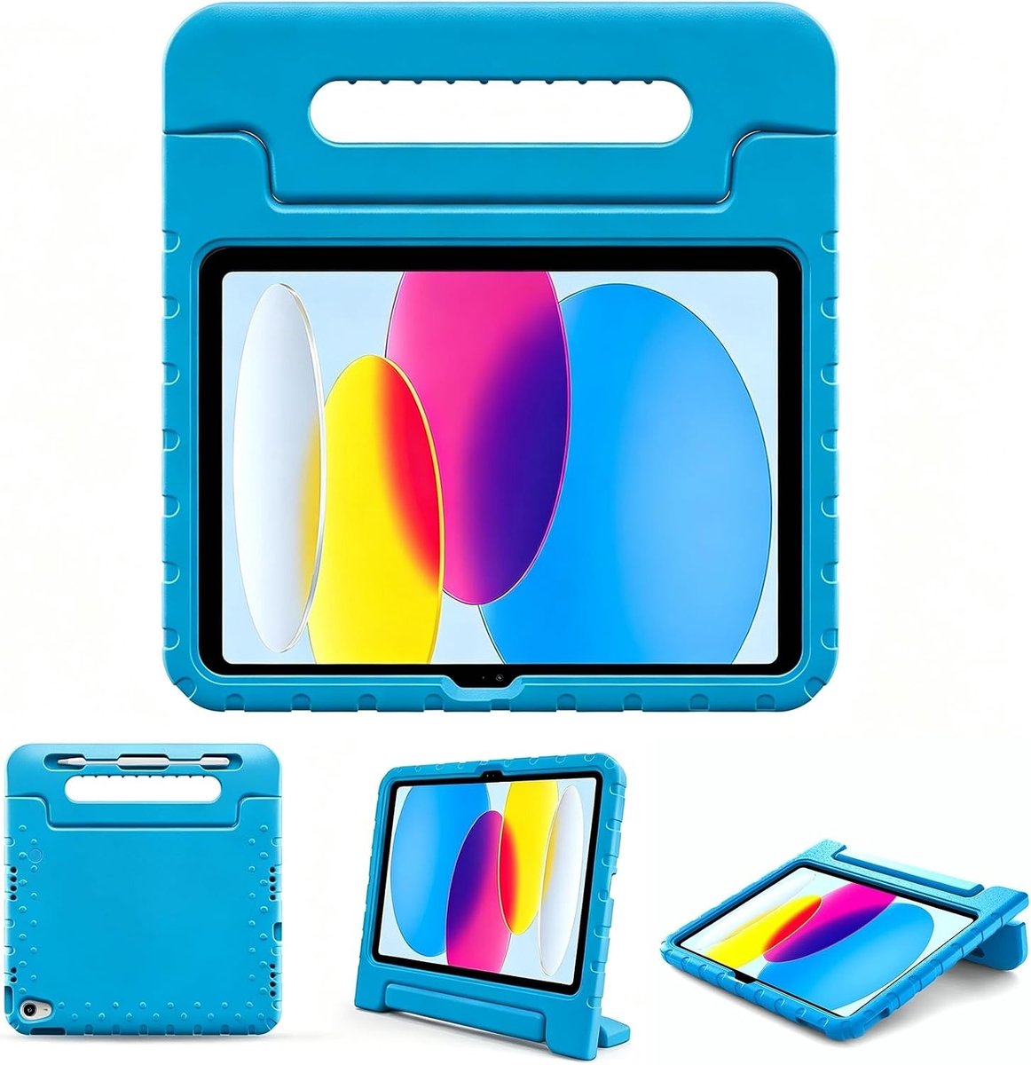 Kindvriendelijke iPad Hoes met Kickstand voor 10,9 Inch 2022 Model - Ultra Licht, Schokbestendig en Robuust met Handvat en Standfunctie in Blauw