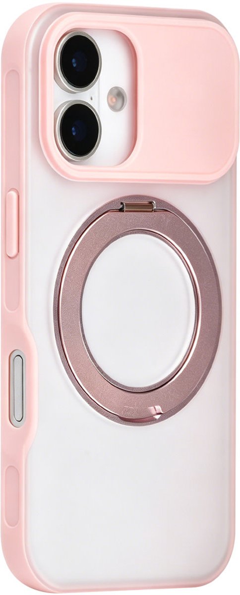 TUNIQ Backcover hoesje voor Apple iPhone 16 - 360 rotatie standaard - Roze