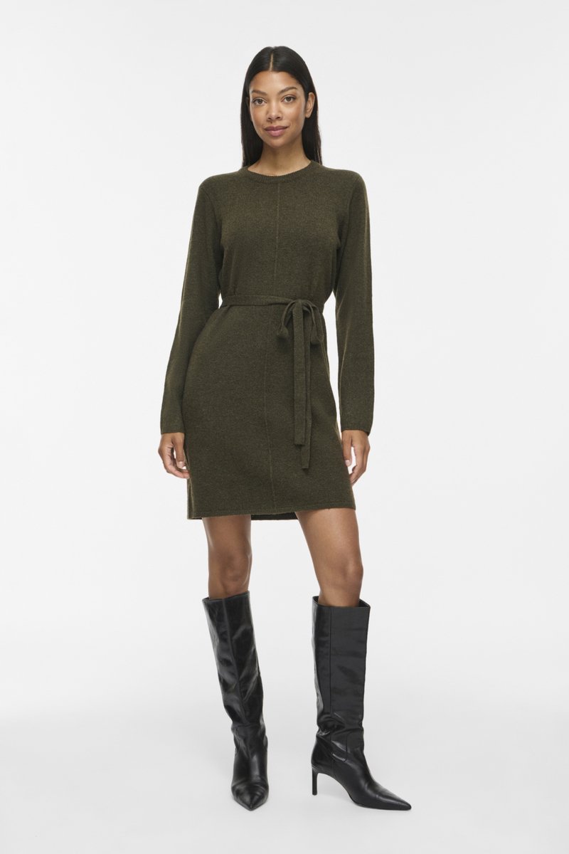 VILA - VILIGA L/S O-NECK BELTED KNIT DRESS-NOOS - Dames - Mini jurken