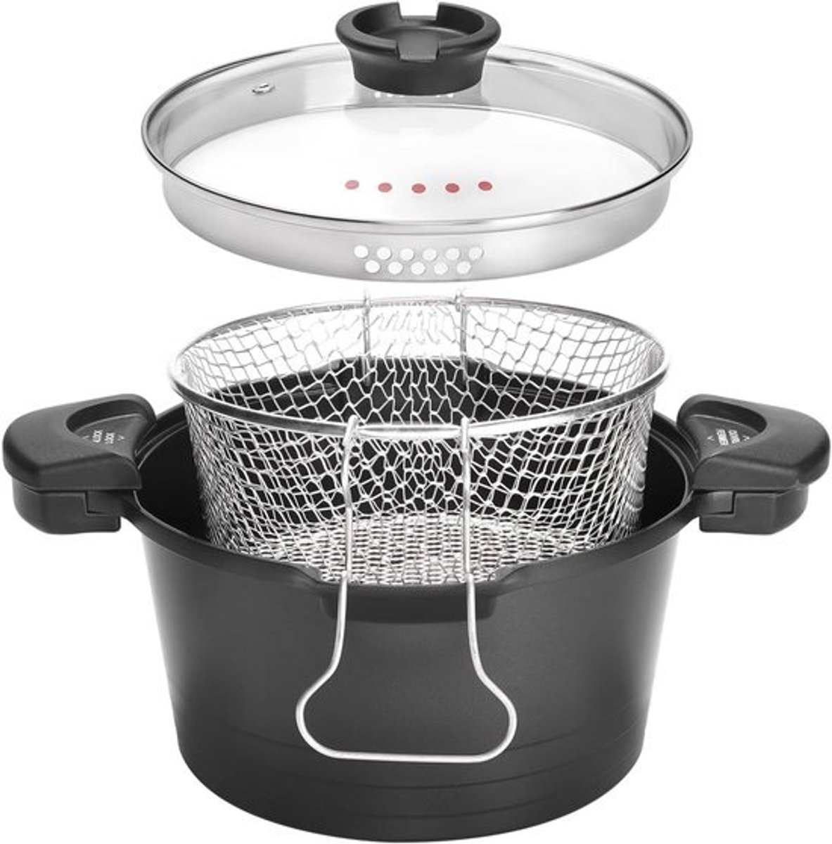 Multifunctionele Kookpan 24 cm - Antiaanbaklaag, Inductie, Frituurmand