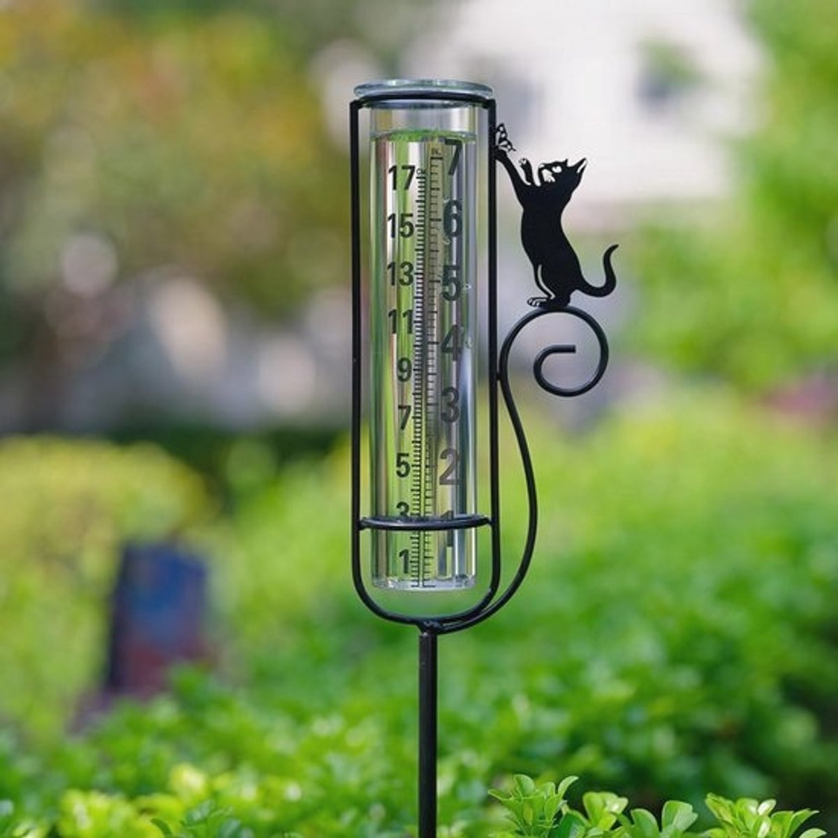 Metalen Regenmeter voor Tuin, Patio en Gazon - Katten Design, Grote Cijfers, Gemakkelijk te Lezen