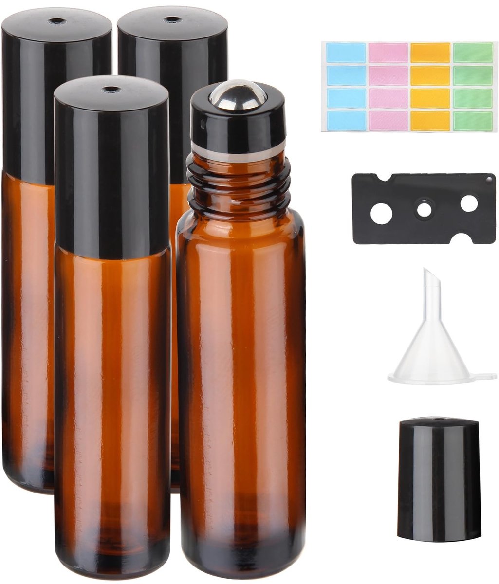 Elzusha - 10ml Glazen Roll-On Flesjes - Set van 4 voor Essentiële Olie