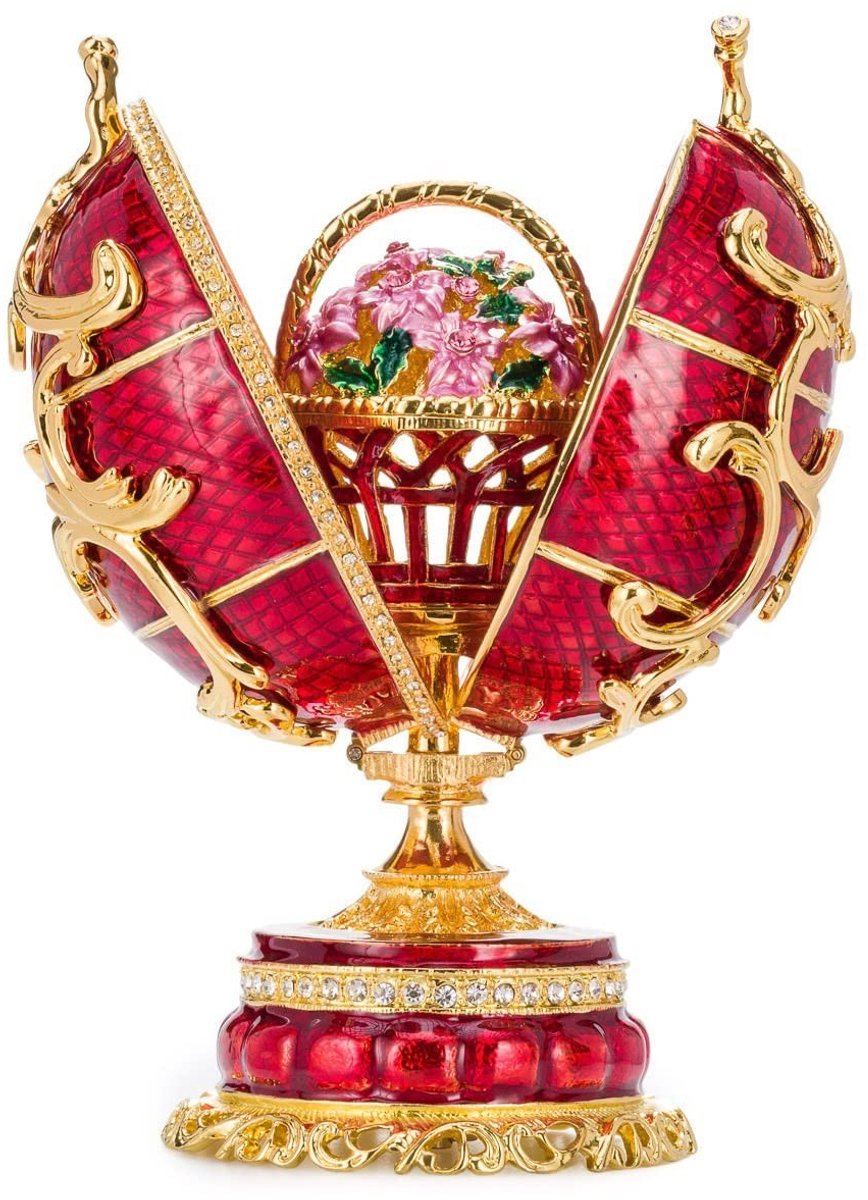 Elzusha - Fabergé Stijl Lente Bloemen Eieren Muziekdoos 16.5cm Rood