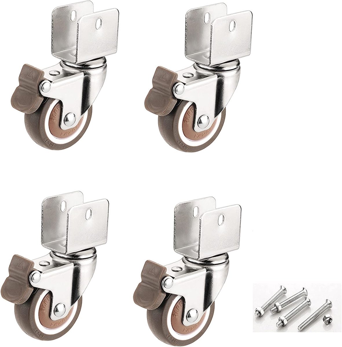 Elzusha - 4 U-type Meubelwielen met Rem - 50 mm Zacht Rubber