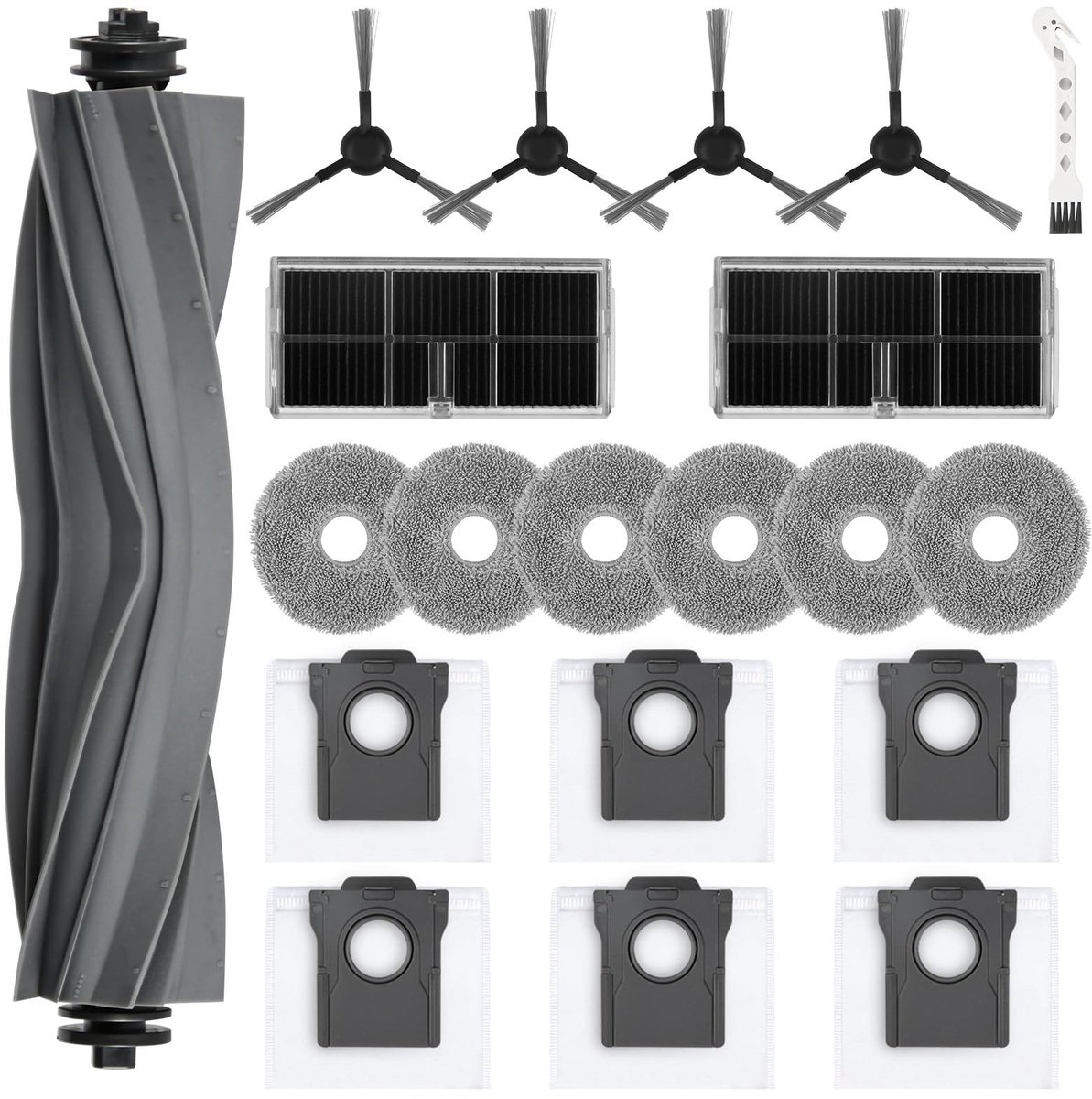 Elzusha- Stofzuiger Accessoireset - 1 Hoofdborstel - 6 Stofzakken - 6 Dweilen - 4 Zijborstels - 2 Filters - Compatibel met Dreame Robotstofzuigers - Robotstofzuiger