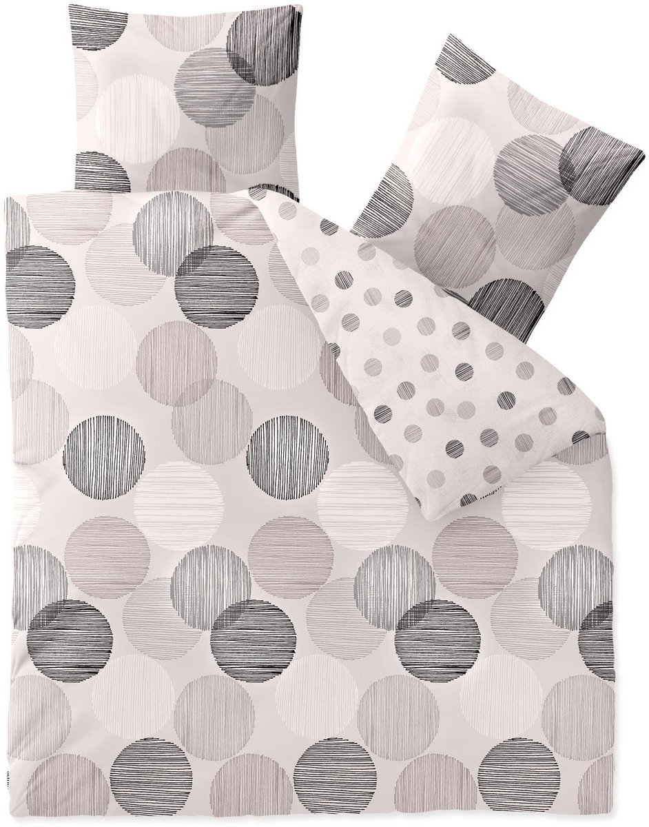 Elzusha - Flanellen Bedlinnen Set, 200 x 200 cm, 3-Delig, Beige/Wit/Grijs