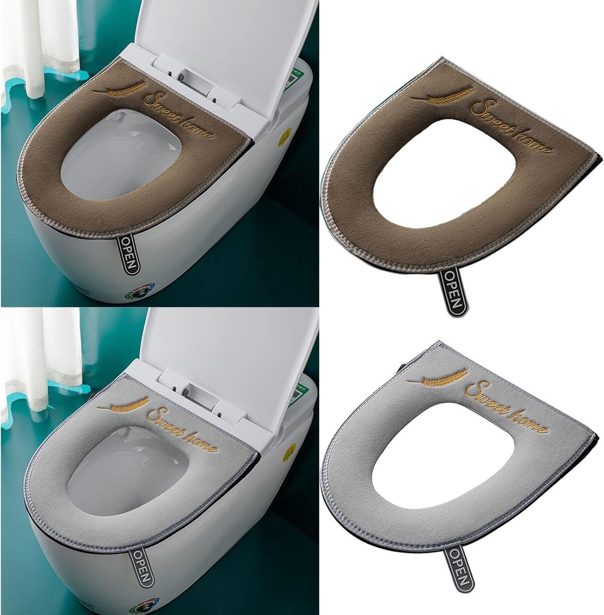 Wasbaar toiletbeschermhoes met handvat en rits, 2 stuks, voor een warme en comfortabele toiletervaring zonder koude aanrakingen