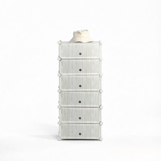 Stapelbare Opbergkast - Modulaire Schoenenkast Met 6 Vakken En Transparante Deuren - Wit Met Houtnerf - 49x36,5x108 Cm — afbeelding 4