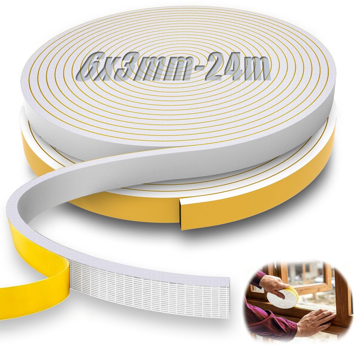 Elzusha - Zelfklevende Schuimrubberen Afdichtstrip 6 x 3 mm, 24 m