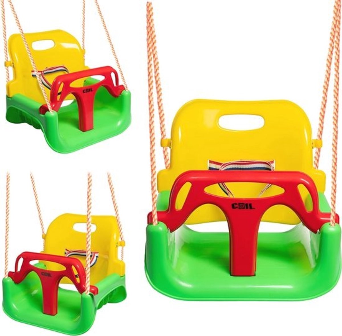 3-in-1 Babyschommel met Verstelbare Rugleuning en Veiligheidsriem voor Binnen en Buiten