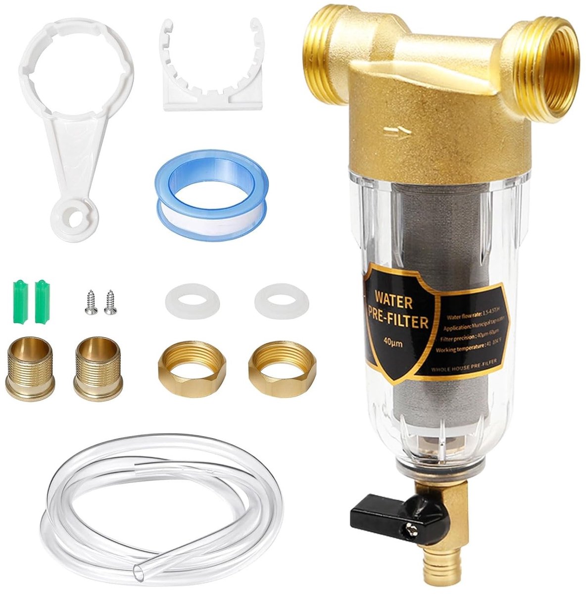 Herbruikbaar sedimentfilter voor water met zelfreinigende functie, 3/4 inch schroefdraad, ideaal voor fonteinen en waterbehandeling