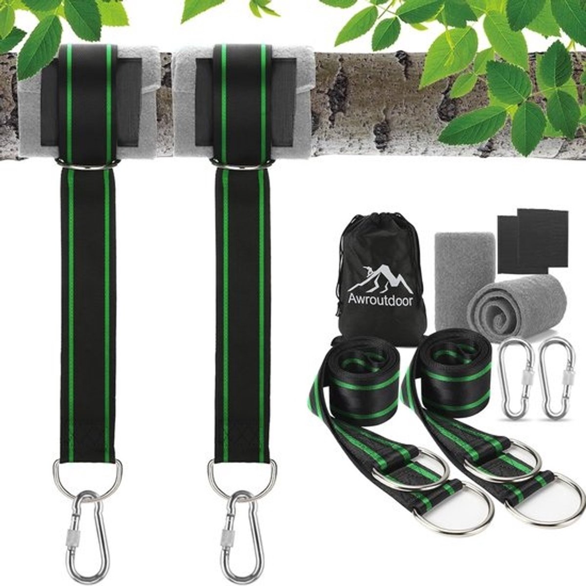 Hangmat riemen - Schommel bevestiging voor bomen 2 x 150 cm - Maximaal 500 kg draagvermogen