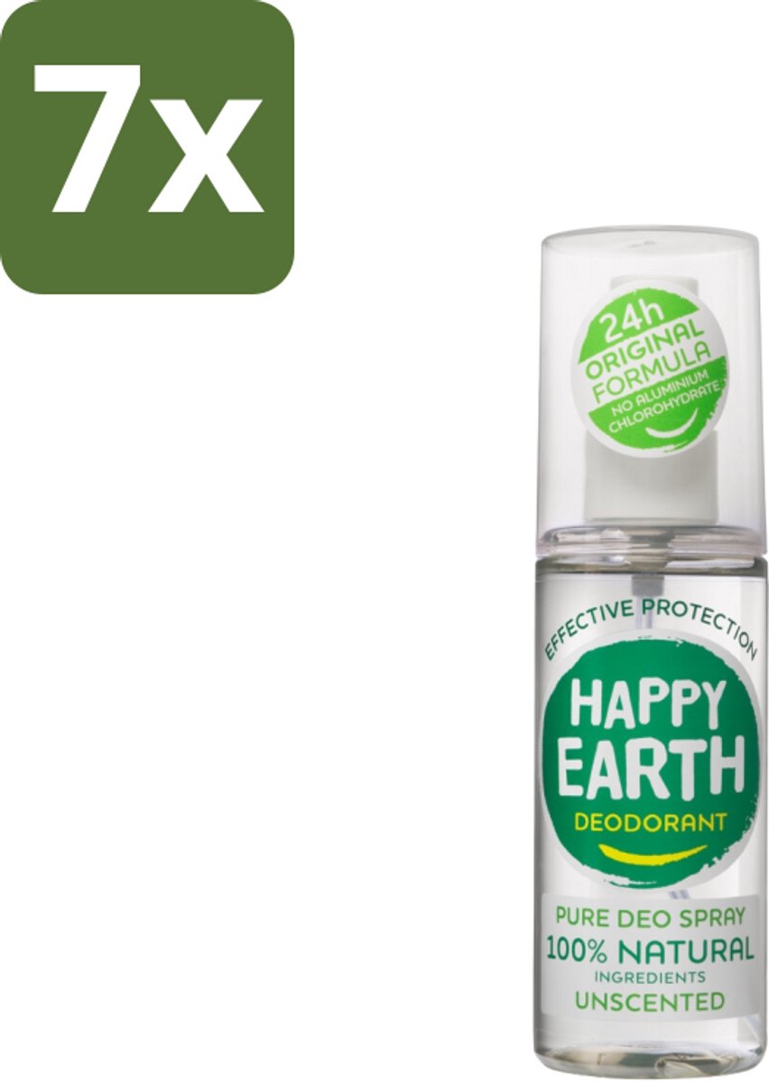 Happy Earth – Deodorant Spray – 100% Natuurlijk Unscented – 100 ml - Bulkverpakking - 7 stuks