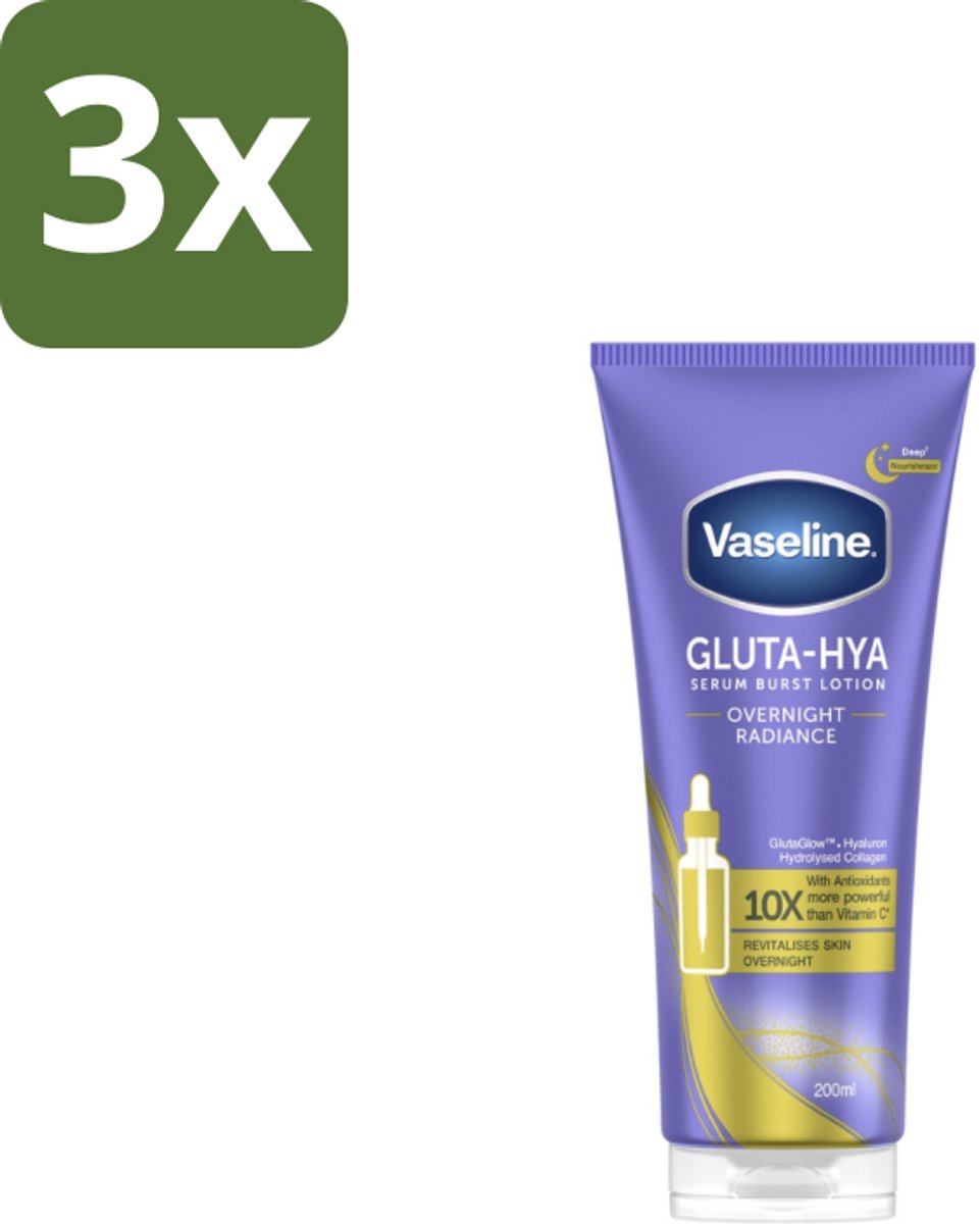 Vaseline – Gluta-Hya Serum – Overnight Radiance – 200 ml - Bulkverpakking - 3 stuks