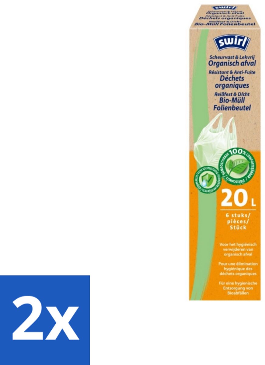 Swirl – Pedaalemmerzakken – Bio – 20 L – 6 zakken - Voordeelverpakking - 2 stuks
