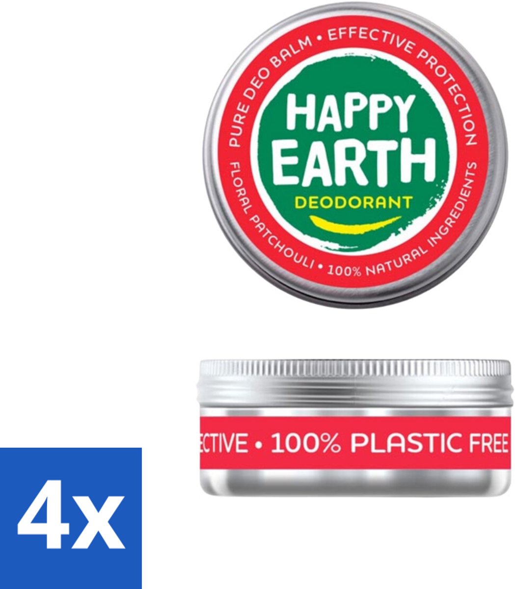 Happy Earth – Deodorant Balm – 100% Natuurlijk Floral Patchouli – 45 g - Voordeelverpakking - 4 stuks