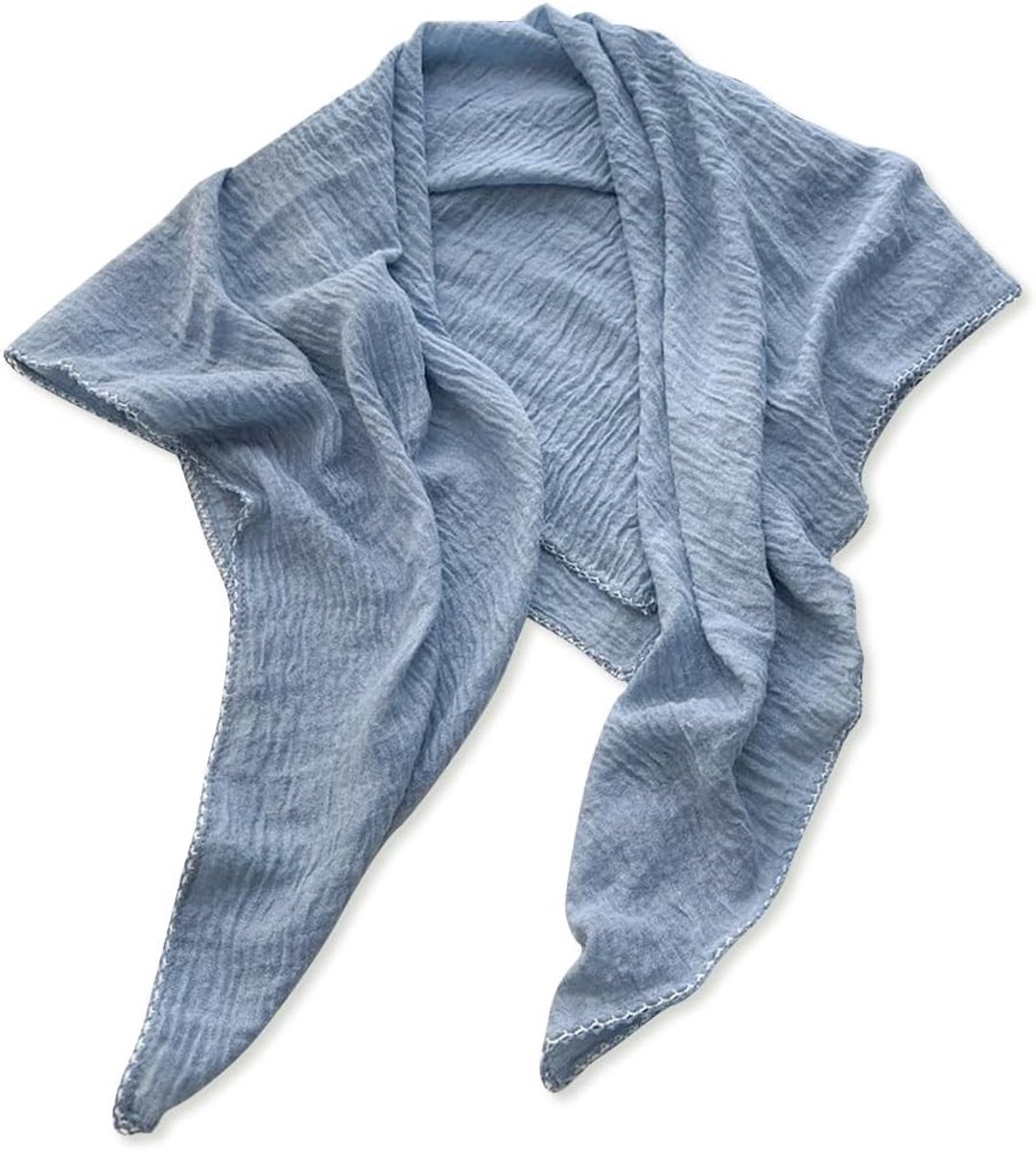 Vrouwelijke vierkante sjaal van katoen en linnen, lichtgewicht en pleated, perfect voor een vintage look en veelzijdig gebruik
