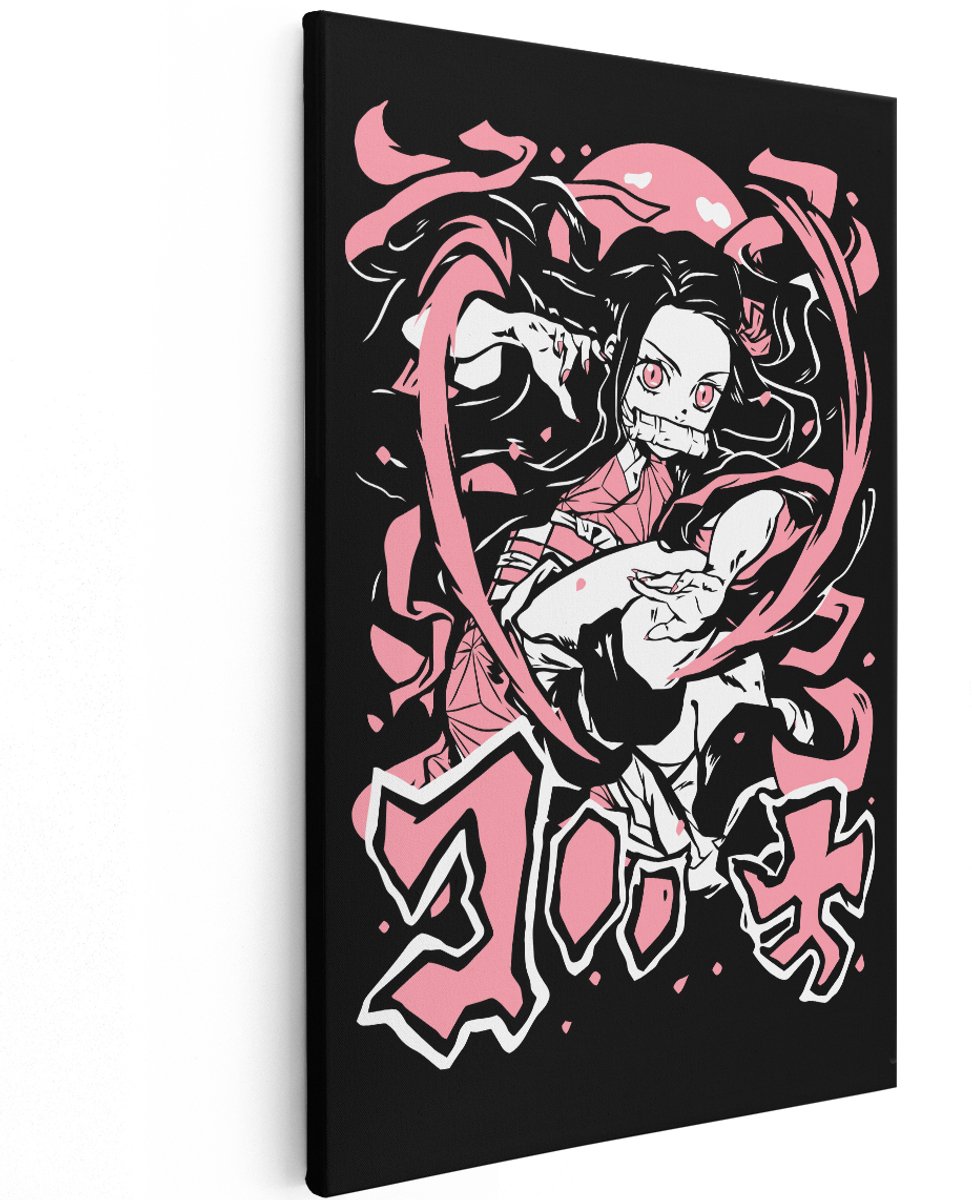 Artaza Canvas Schilderij Nezuko Kamado - 100x150 cm - Groot - Anime Wanddecoratie Demon Slayer - Muurdecoratie Japans - Schilderijen Roze