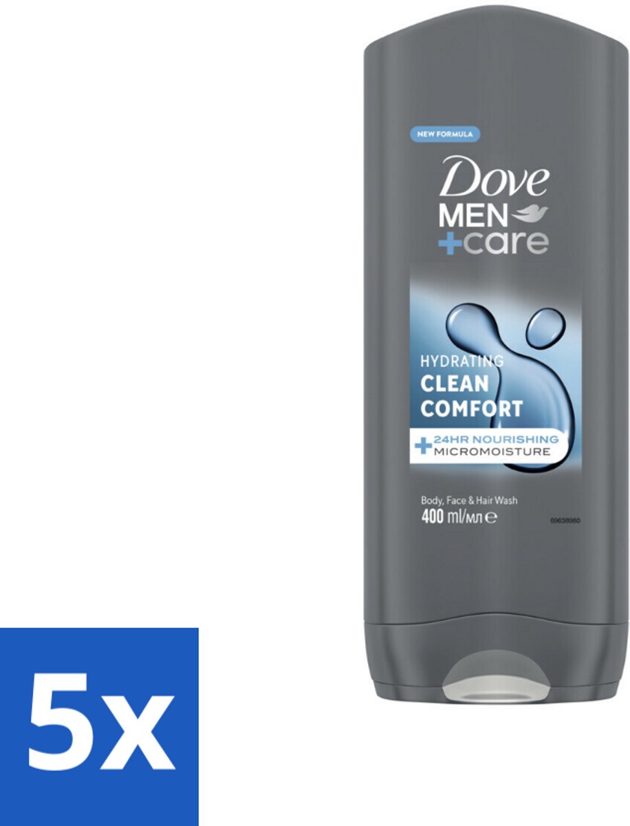 5 x Dove Douchegel Men+ Care Clean Comfort 400 ml - Douchegel Mannen - Reiniging Mannenhuid - Frisse Geur - Energiegevende Douchegel - Hydraterende Douchegel