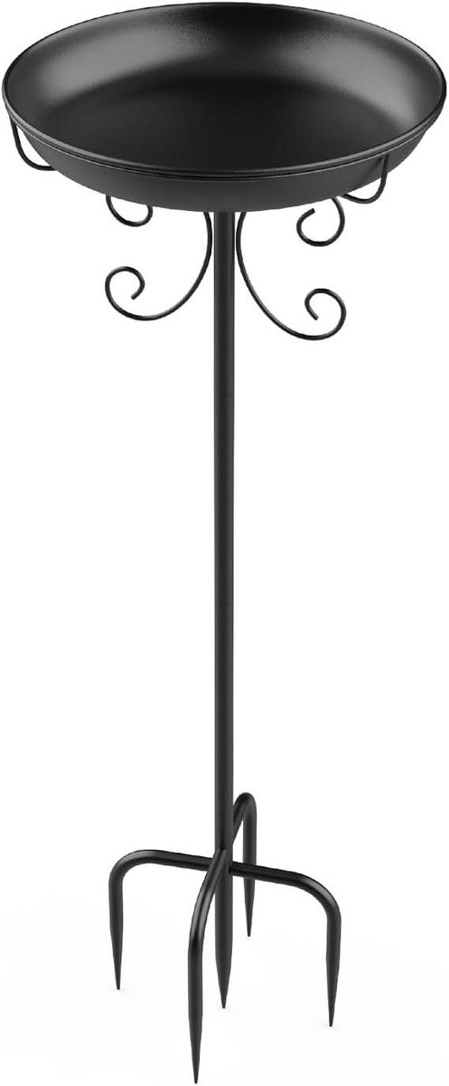 Metalen Vogelbad - Vogel Drinkbak - Tuindecoratie Vogels - In Hoogte Verstelbaar - 30 x 90 cm - Zwart