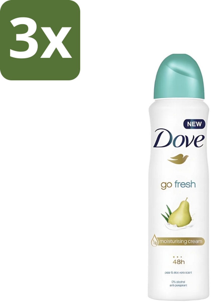 3 x Dove - Deodorant - Spray Go Fresh Pear & Aloe - Frisse en verzorgende geur - 250 ml - Dove Deodorant Spray - Anti-transpirant Spray - Frisse Geur - Peer En Aloë Vera - Oksel Verzorging