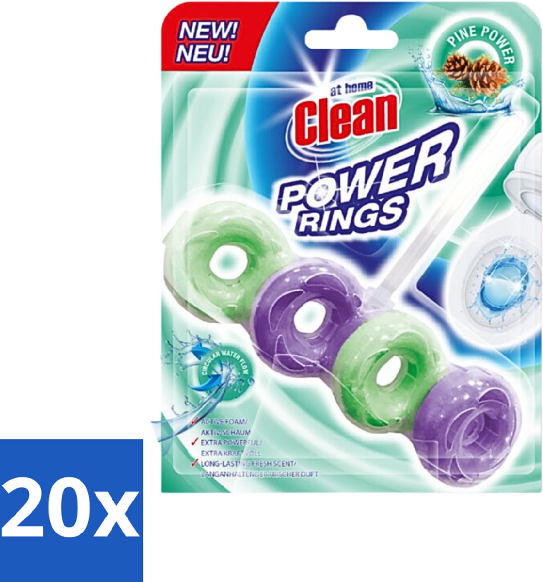 20 x At Home - Clean - Toiletblok - Power Rings - Pine Power - Extra Sterk - 1 Blok - Toiletblok - Toilet Reinigen - Frisse Geur - Dennengeur - Toilet Hygiëne
