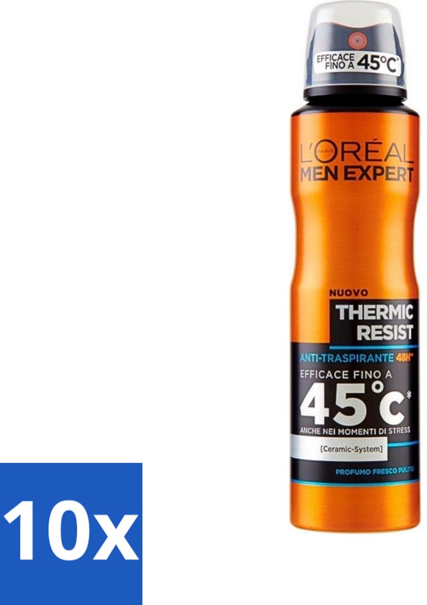 10 x L'Oréal Men Expert Deo Spray - Deodorant - Thermic Resist - 150 ml - Deodorant Spray - Thermic Resist - Transpiratie Bescherming - Fris Geur - 48 Uur Bescherming