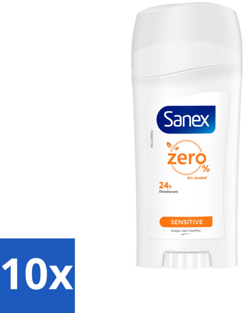 10 x Sanex Deodorant Stick Dermo Sensitive 65 ml - Deodorant Stick - Gevoelige Huid - Alcoholvrije Deodorant - 24 Uur Bescherming - Huidbescherming