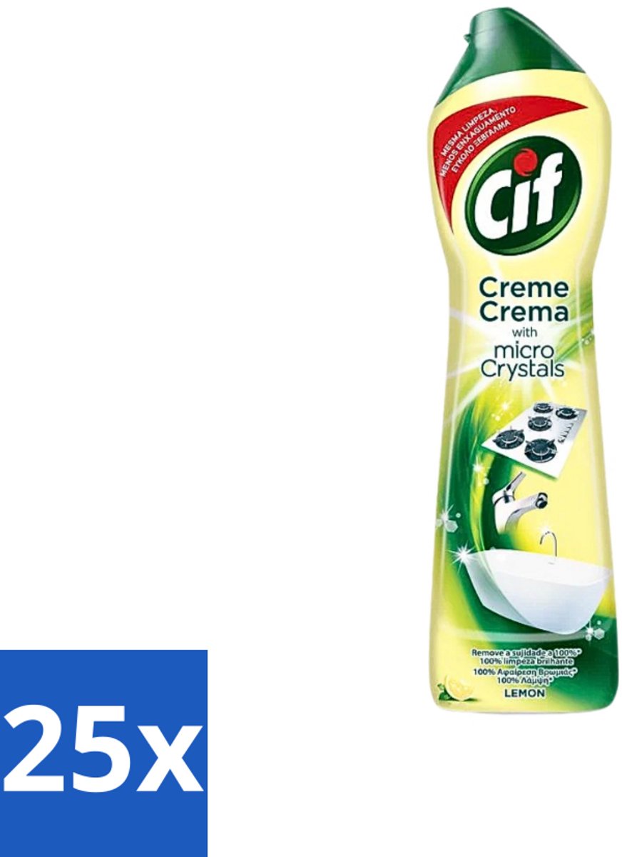 25 x Cif - Badkamer & Keuken - Schuurmiddel - Cream Lemon - 500 ml - Schoonmaakmiddel - Schuren - Vet Verwijderen - Kalkaanslag Verwijderen - Citrusgeur