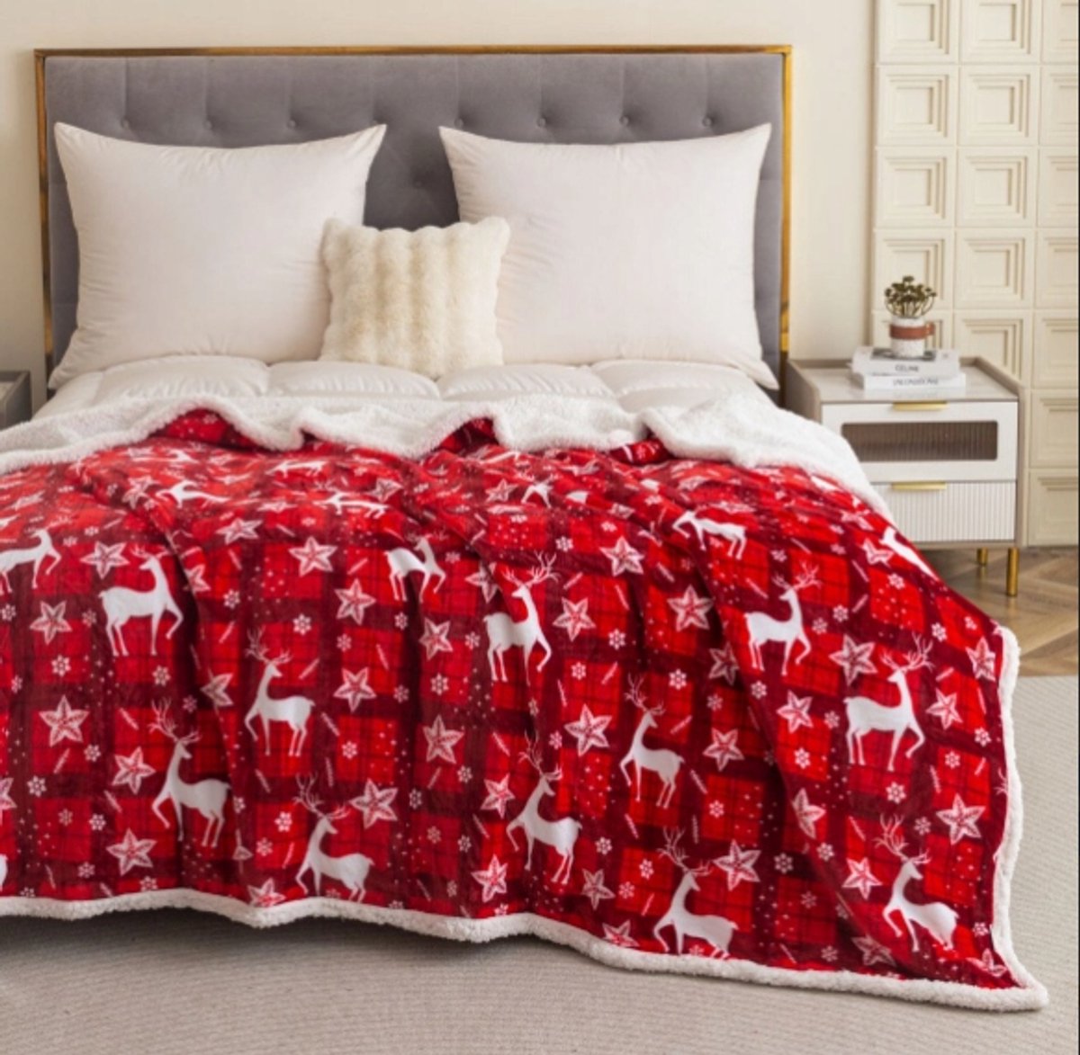 Luxe Sherpa Plaid Kerst Rood - 220x200 cm - Zacht & Warm