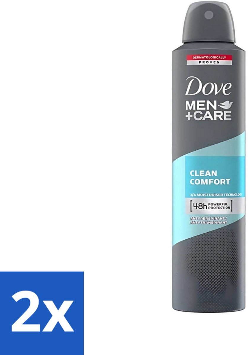 2 x Dove - Deodorant - Men Care Clean Comfort - Comfort en verzorging - 48 uur bescherming - 250 ml - 48 Uur Bescherming - Deodorant Voor Mannen - Huidverzorging - Zweet En Geur - Mannelijke Verzorging