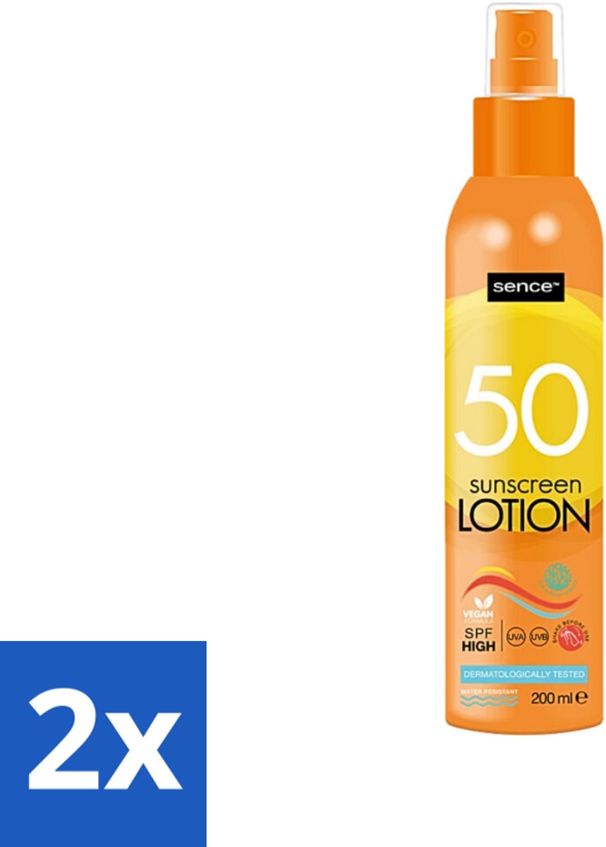 2 x Sence - SPF 50+ - Zonnebrandlotion - Beschermend - 200 ml - Zonbescherming - Zonnebrandlotion - SPF 50+ - UV Bescherming - Huidbescherming