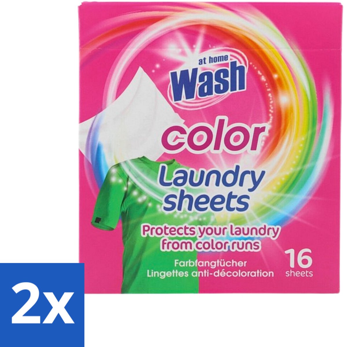 2 x At Home - Wash - Wasdoekjes - Gekleurde Was - Tegen Verkleuring - 12 Doekjes - Kleurverschil - Wasmachine - Wasdoek - Kleurbeschermd - Wasdoekje