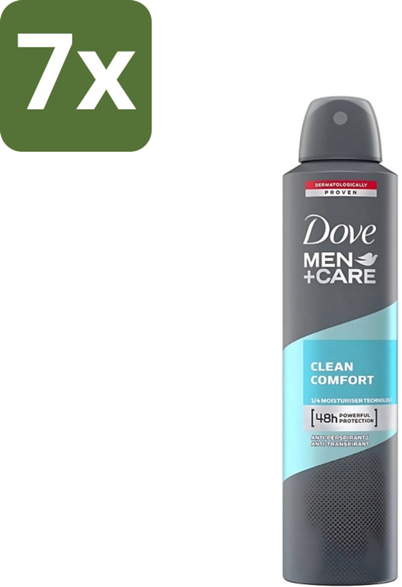 7 x Dove - Deodorant - Men Care Clean Comfort - Comfort en verzorging - 48 uur bescherming - 250 ml - Deodorant Voor Mannen - 48 Uur Bescherming - Huidverzorging - Zweet En Geur - Mannelijke Verzorging