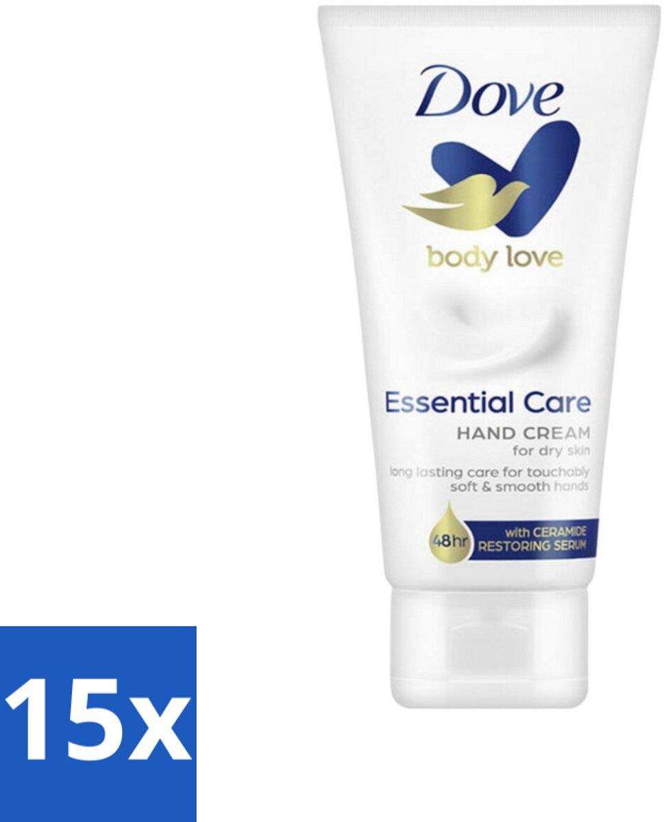 15 x Dove - Handcrème - Body Love Essential Care - Hydraterend - Droge huid - 75 g - Handcrème - Droge Huid - Hydraterende Crème - Huidbarrière - Handverzorging
