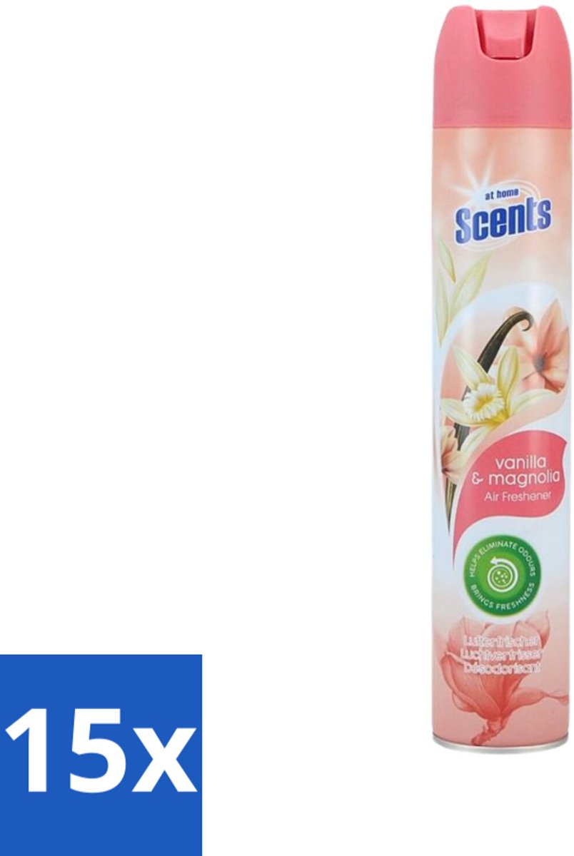 15 x At Home - Scents - Luchtverfrisser - Vanilla & Magnolia - Verwijdert Vieze Geurtjes - 400 ml - Luchtverfrisser - Geur - Vieze Geurtjes - Geur Neutraliseren - Geur Verspreiding