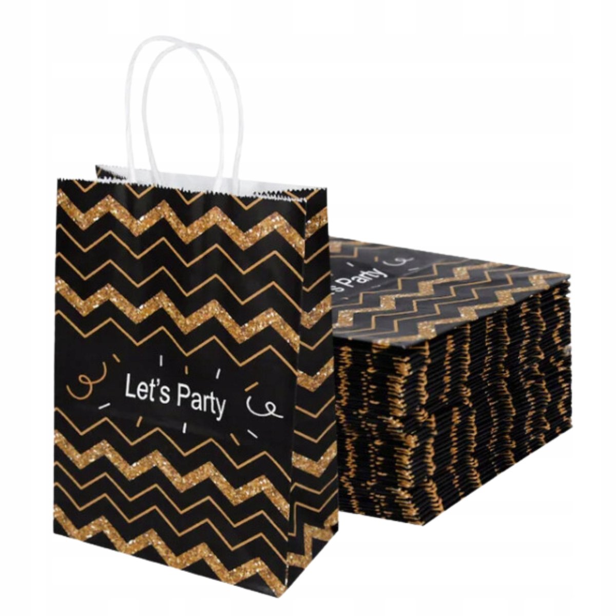 5 Elegante Zwarte Papieren Cadeauzakjes met Gouden Accent - Feestelijk & Stijlvol