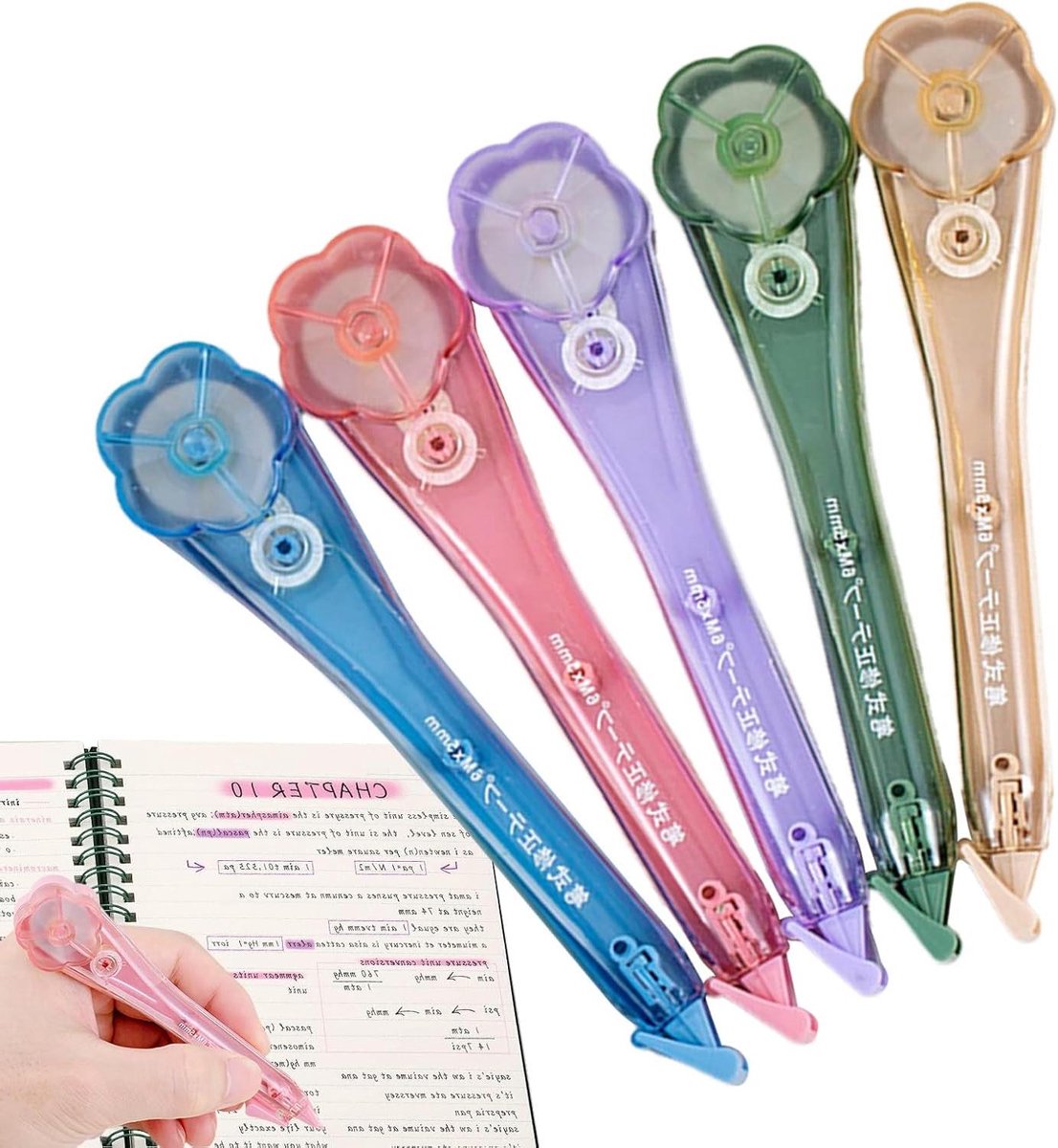 Correctieroller Bloemvorm - Correctietape set - Fouten Corrigeren - Klontvrij Werken - 5 Stuks - Meerdere Kleuren