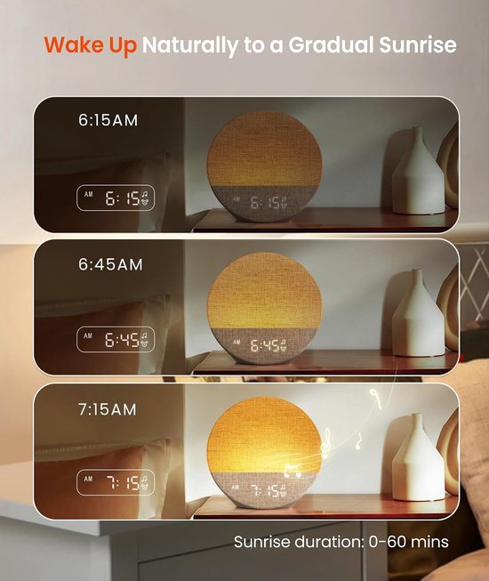 Wake-Up Light - Zonsopgang Alarm - Rustig Ontwaken - 29 Natuurgeluiden - N.v.t. - Wit — afbeelding 3